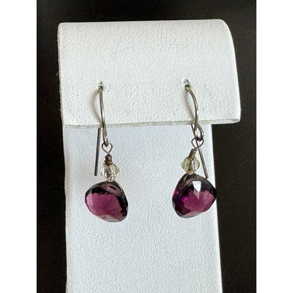 Purple Crystal Teardrop Dangle Fish Hook Earrings - Picture 2 of 4